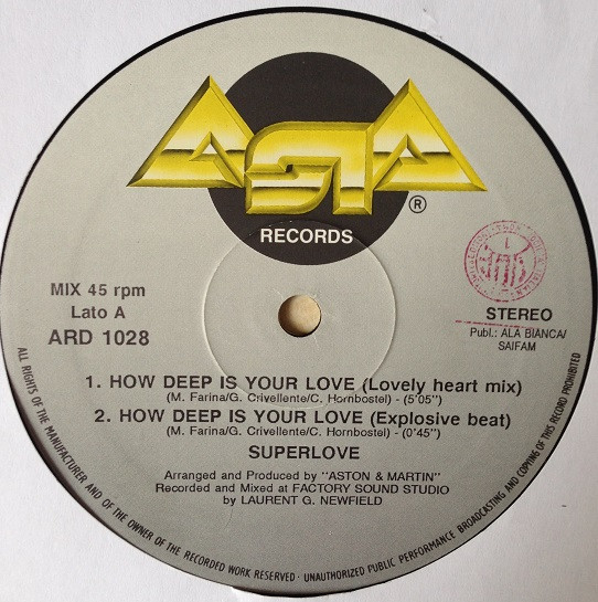 Superlove – How Deep Is Your Love 12'' Maxi Single Plak (Early House)