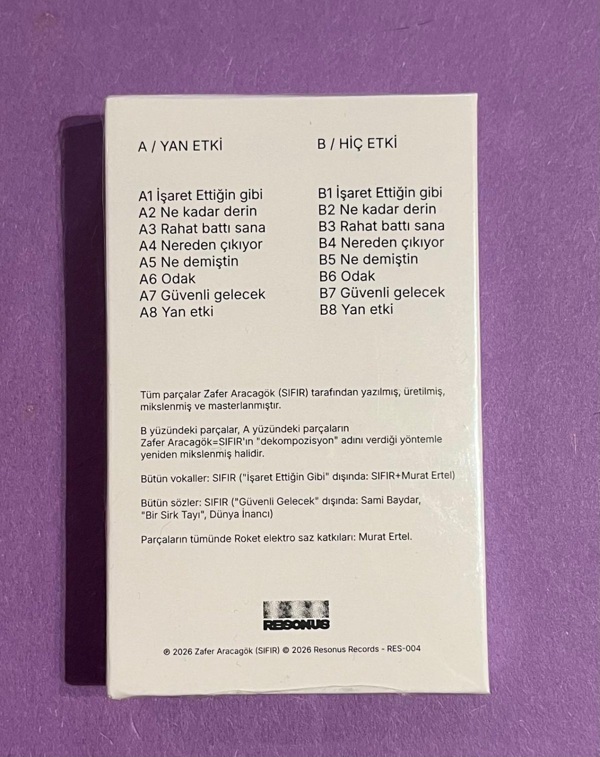 SIFIR - Yan Etki / Hiç Etki Kaset - Görsel 2
